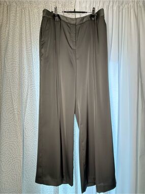 Donna Karan Pewter Wide-Leg Satin Trousers